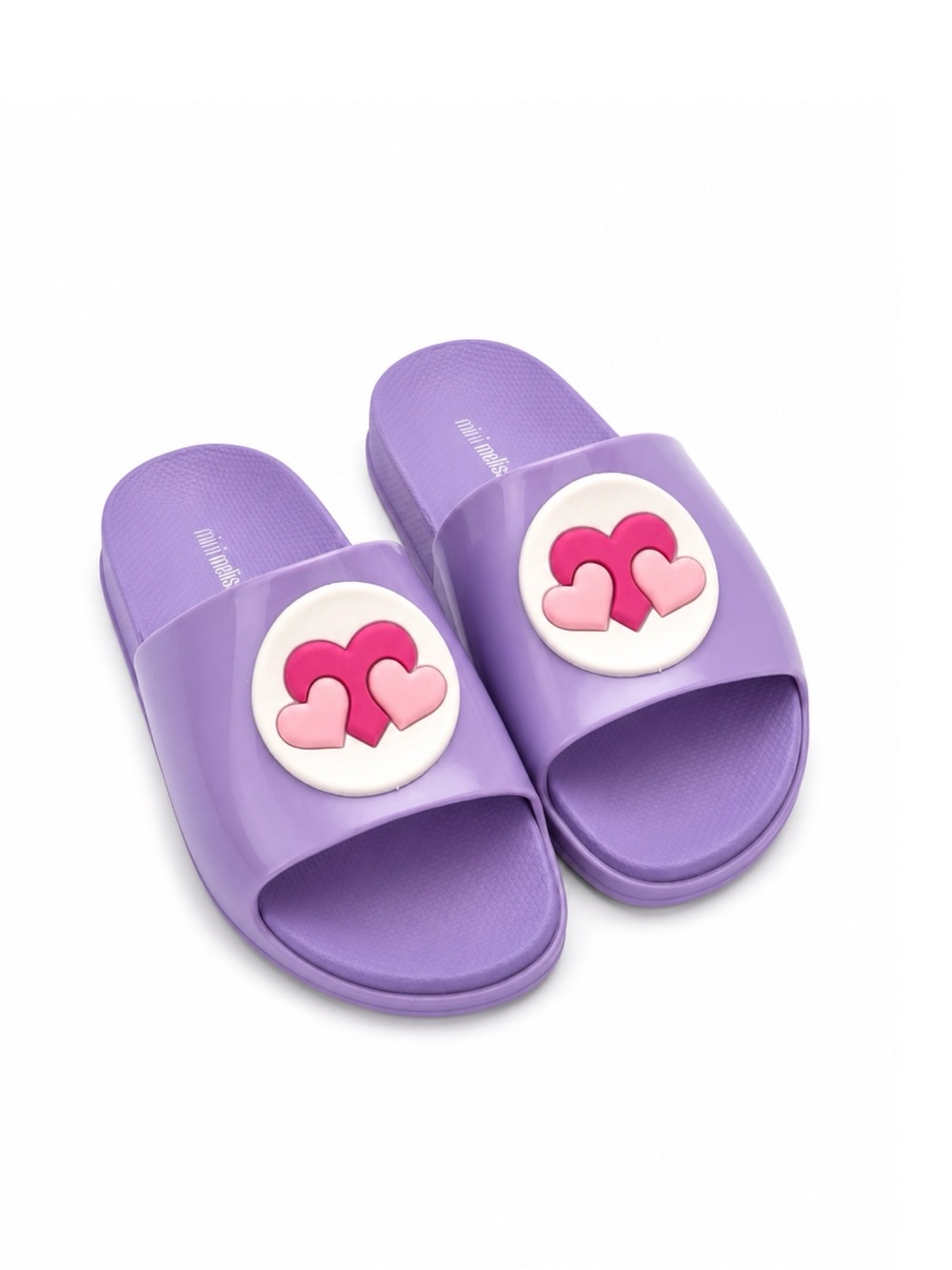 Mini Melissa Purple Girls' Heart Slide Sandals with Pink Accents